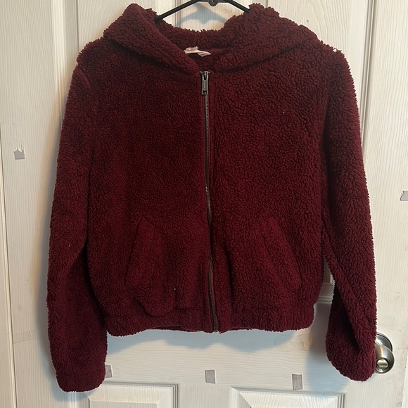 Sherpa Burgundy Crop Hoodie - Picture 1 of 4